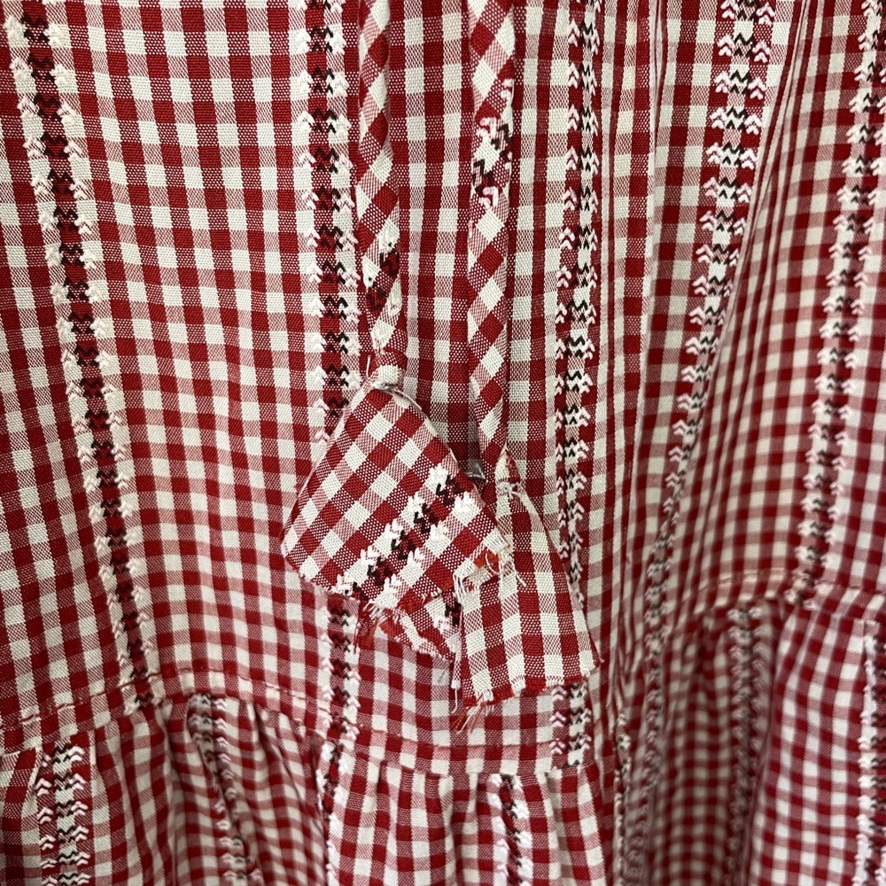 Max Studio Gingham tiered sleeveless red cream midi dress medium - Picture 8 of 12